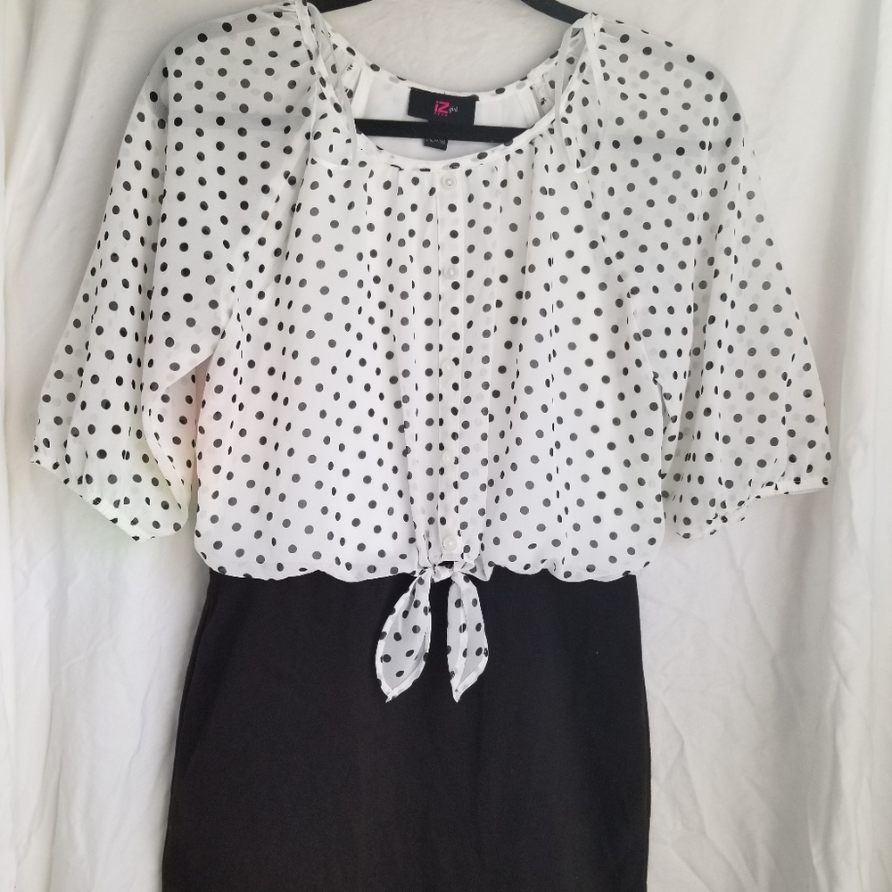 IZ Byer Girl Dress polka dot/blk size 16 girls